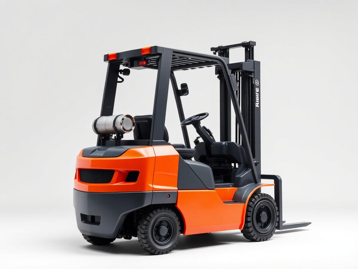 Elektro-Gegengewichtsstapler in Anthrazit und Orange mit Hubmast
